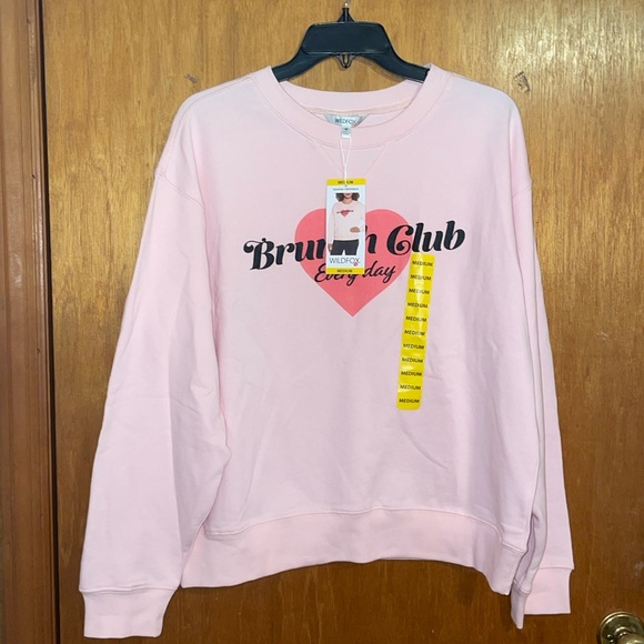 •WILDFOX•NWT "BRUNCH CLUB EVERYDAY" PINK HEART GRAPHIC CREWNECK SWEATER MEDIUM - Picture 5 of 11